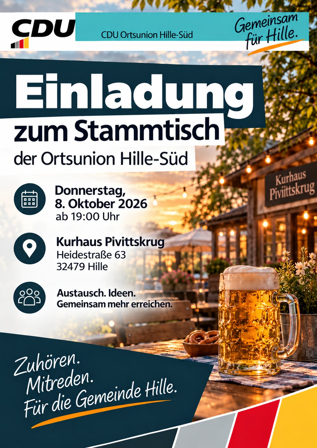 Einladung zum Stammtisch der Ortsunion Hille-S�d